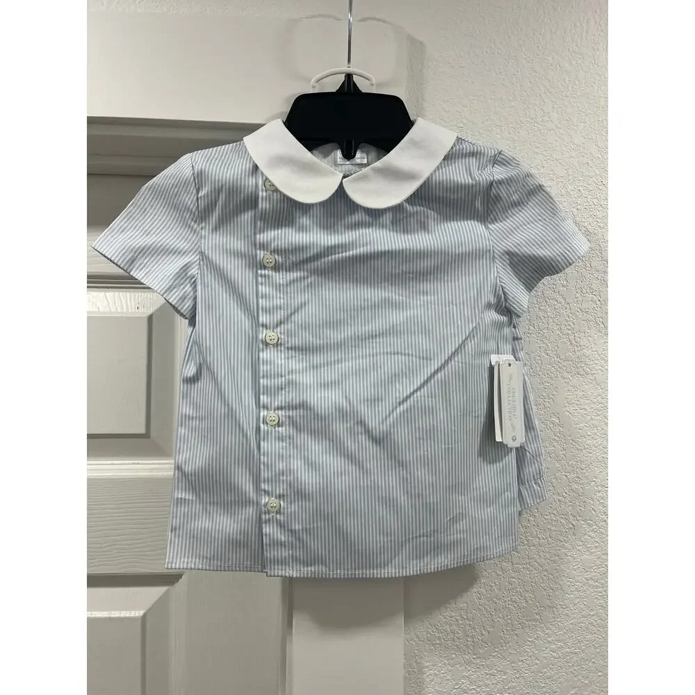 Edgehill Collection $66 Boys Woven Stripe Blue Classic Shirt and Short Set 4T